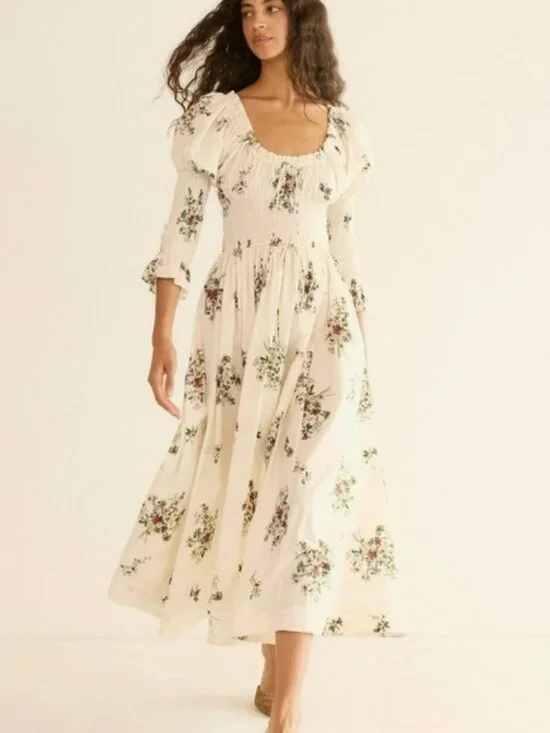 DOEN Kaira shirred floral-print organic cotton-poplin midi dress - Picture 3 of 14